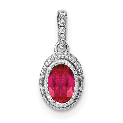 14K white gold diamond oval pendant