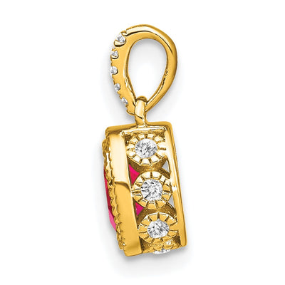 14K Oval Ruby and Diamond Pendant with Side Diamond Detail