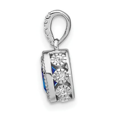 14K White Gold Oval Sapphire and Diamond Pendant with Side Diamond Detail