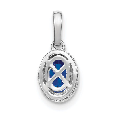14K White Gold Oval Sapphire and Diamond Pendant with Side Diamond Detail