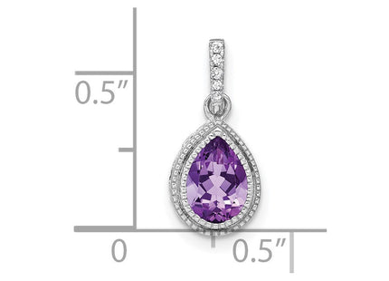 14k White Gold Pear Amethyst and Diamond Pendant (Style PM7094-AM-030-WA)