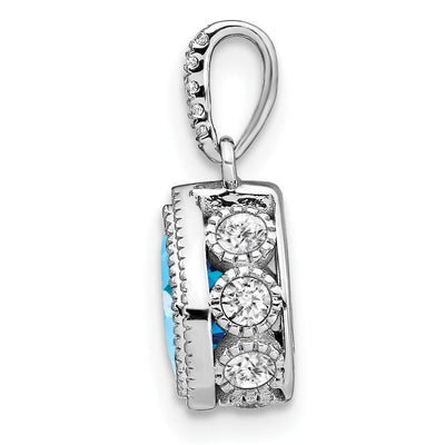 14K White Gold Pear Blue Topaz and Diamond Pendant, 15.65 x 7.3mm