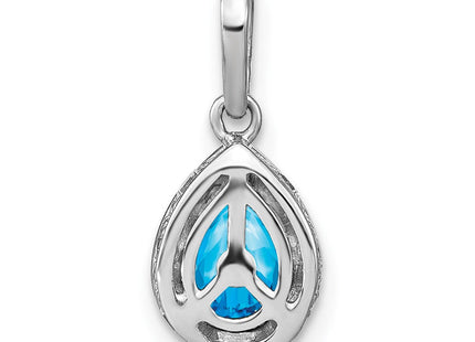 14k White Gold Pear Blue Topaz and Diamond Pendant (Style PM7094-BT-030-WA)