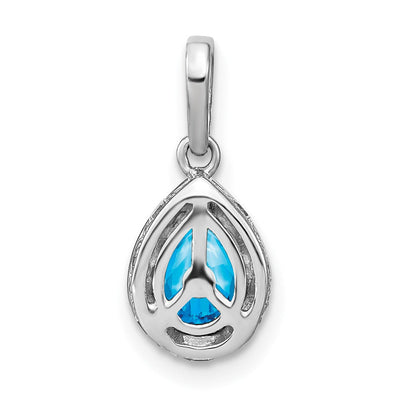 14K White Gold Pear Blue Topaz and Diamond Pendant, 15.65 x 7.3mm
