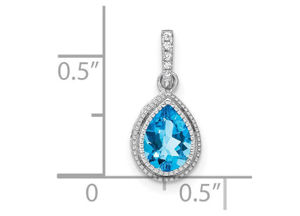 14k White Gold Pear Blue Topaz and Diamond Pendant (Style PM7094-BT-030-WA)