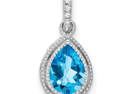 14k White Gold Pear Blue Topaz and Diamond Pendant (Style PM7094-BT-030-WA)