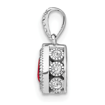 14K White Gold Pear Ruby and Diamond Pendant with Side Diamond Detail