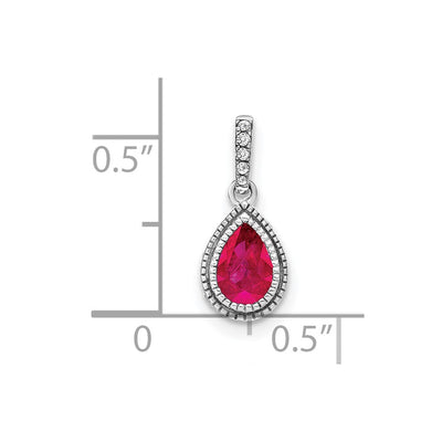 14K White Gold Pear Ruby and Diamond Pendant with Side Diamond Detail