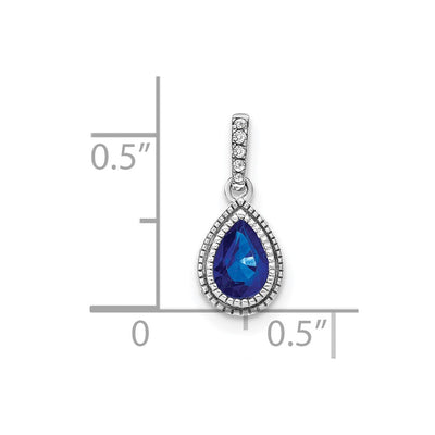 14K White Gold Pear Sapphire and Diamond Pendant with Side Diamond Detail