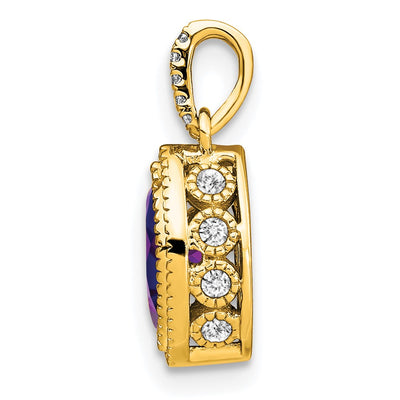 14K Marquise Amethyst and Diamond Pendant