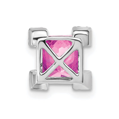 14K White Gold Square Lab Created Pink Sapphire and Diamond Chain Slide