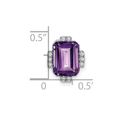 14K White Gold Octagon Amethyst and Diamond Chain Slide