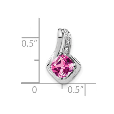 14K White Gold Cushion Lab Created Pink Sapphire and Diamond Chain Slide