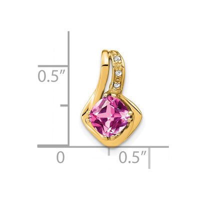 14K Cushion Lab Created Pink Sapphire and Diamond Chain Slide