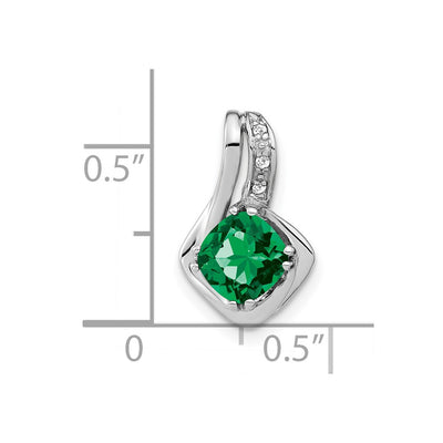 14K White Gold Cushion Lab Created Emerald and Diamond Chain Slide