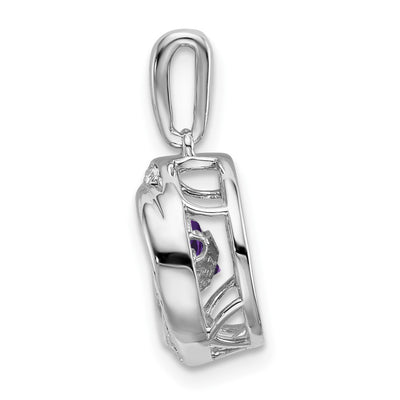 14K White Gold Round Amethyst and Diamond Pendant, 19.75 x 11.8mm