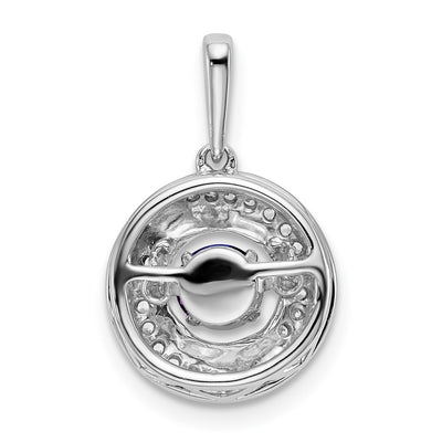 14K White Gold Round Amethyst and Diamond Pendant, 19.75 x 11.8mm