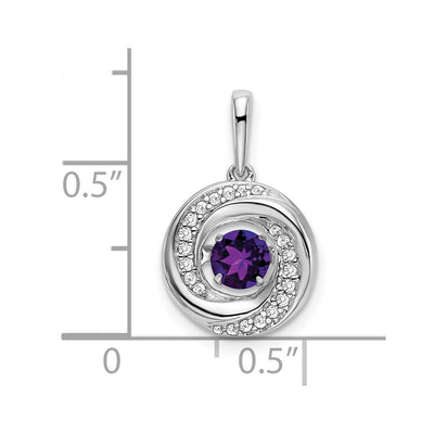 14K White Gold Round Amethyst and Diamond Pendant, 19.75 x 11.8mm