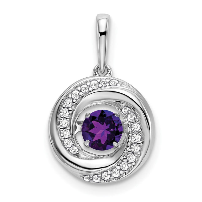 14k White Gold Round Amethyst and Diamond Pendant, 19.75 x 11.8mm