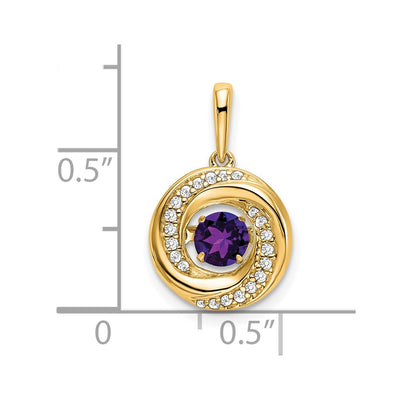 14K Round Amethyst and Diamond Pendant