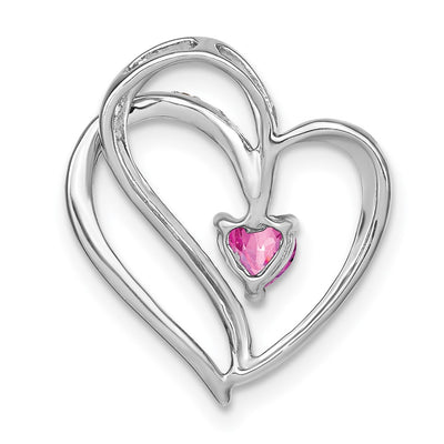 14K White Gold Pink Sapphire and Diamond Heart Chain Slide