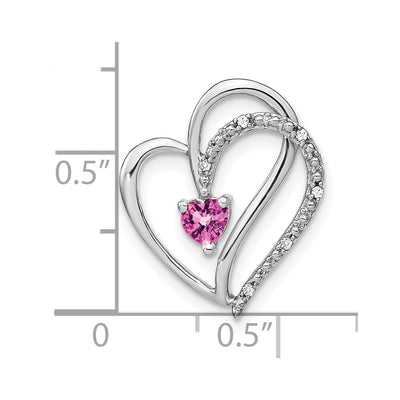 14K White Gold Pink Sapphire and Diamond Heart Chain Slide