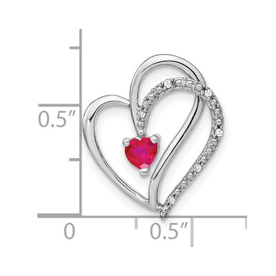 14K White Gold Ruby and Diamond Heart Chain Slide