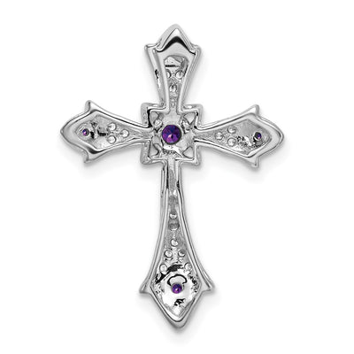 14K White Gold Amethyst and Diamond Fleur de Lis Cross Chain Slide