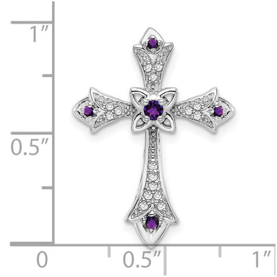 14K White Gold Amethyst and Diamond Fleur de Lis Cross Chain Slide