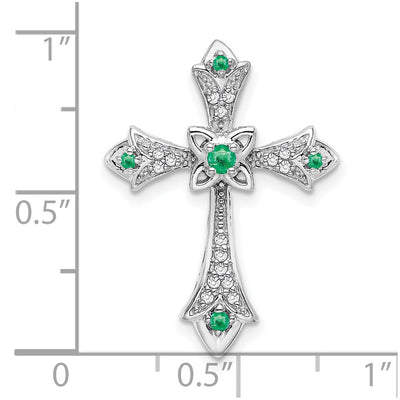 14K White Gold Emerald and Diamond Fleur de Lis Cross Chain Slide