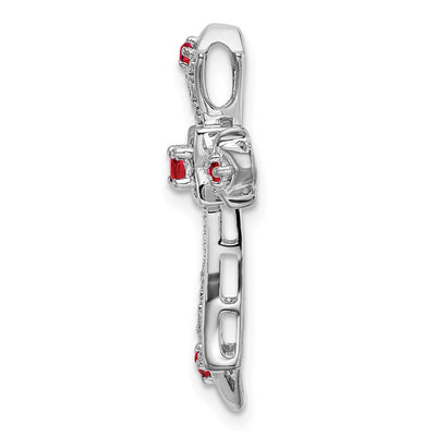14K White Gold Ruby and Diamond Fleur de Lis Cross Chain Slide