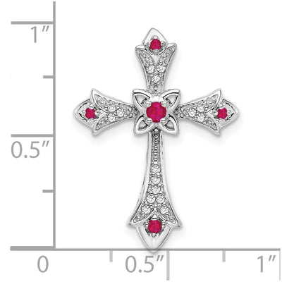 14K White Gold Ruby and Diamond Fleur de Lis Cross Chain Slide
