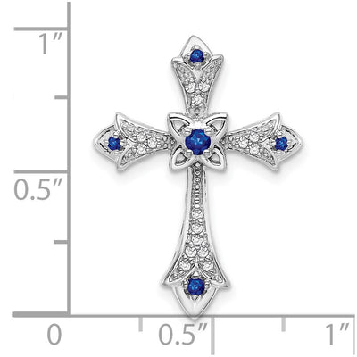 14K White Gold Sapphire and Diamond Fleur de Lis Cross Chain Slide
