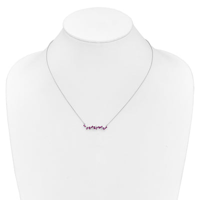 14K White Gold Octagon Ruby and Diamond Bar Necklace, 18 x 5.7mm
