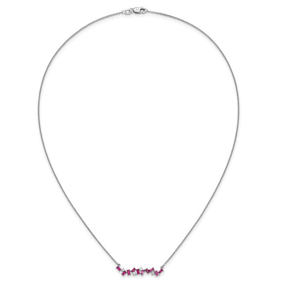14K White Gold Octagon Ruby and Diamond Bar Necklace, 18 x 5.7mm