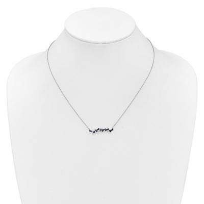 14K White Gold Octagon Sapphire and Diamond Bar Necklace, 18 x 5.7mm