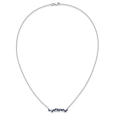 14K White Gold Octagon Sapphire and Diamond Bar Necklace, 18 x 5.7mm