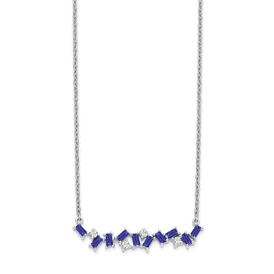 14K White Gold Octagon Tanzanite and Diamond Bar Necklace