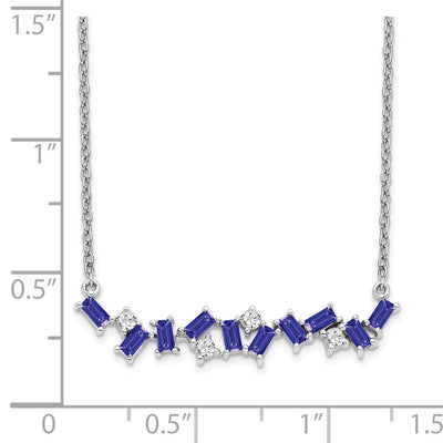 14K White Gold Octagon Tanzanite and Diamond Bar Necklace