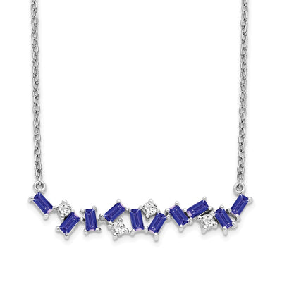 14K White Gold Octagon Tanzanite and Diamond Bar Necklace