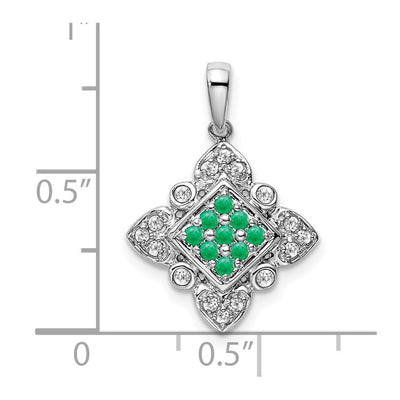 14K White Gold Emerald Cluster and Diamond Vintage Pendant