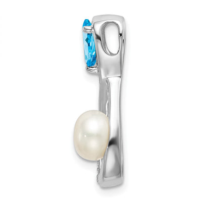 14K White Gold Blue Topaz/FWC Pearl/Diamond Infinity Chain Slide