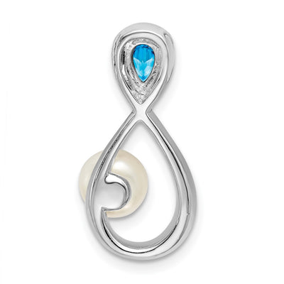 14K White Gold Blue Topaz/FWC Pearl/Diamond Infinity Chain Slide