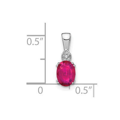 14K White Gold Oval Ruby and Diamond Pendant