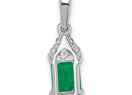 14k White Gold Rectangle Emerald and Diamond Pendant (Style PM7186-EM-007-WA)