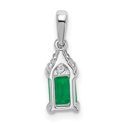 14K White Gold Rectangle Emerald and Diamond Pendant, 16.9 x 5mm