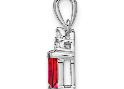 14k White Gold Emerald-shape Ruby and Diamond Pendant (Style PM7186-RU-007-WA)