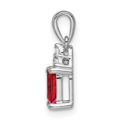 14K White Gold Emerald-shape Ruby and Diamond Pendant, 16.9 x 5mm