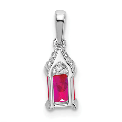 14K White Gold Emerald-shape Ruby and Diamond Pendant, 16.9 x 5mm