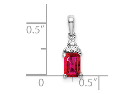 14k White Gold Emerald-shape Ruby and Diamond Pendant (Style PM7186-RU-007-WA)